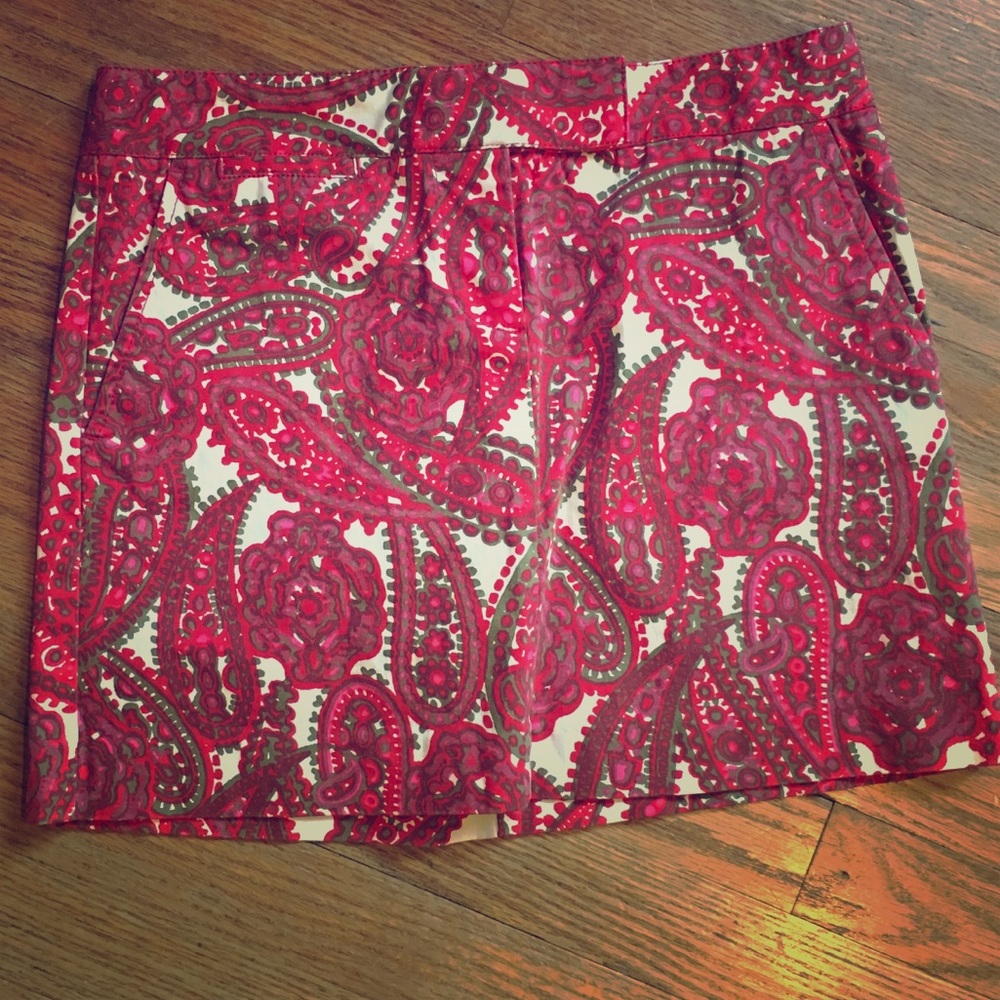 J Crew Stretch Twill Mini Skirt in Red Paisley